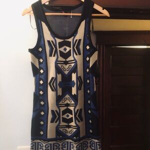 t/o Blue and Black Geometric Mini Dress